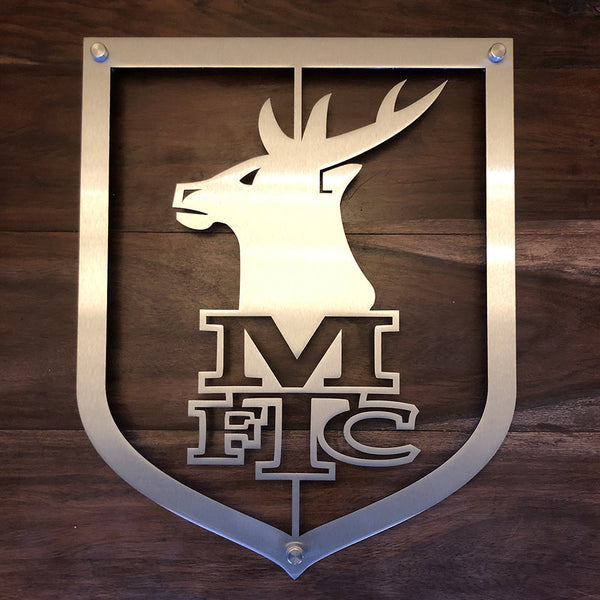 Mansfield Town Football Club 32x40cm Large Stainless Steel Shield on wood background