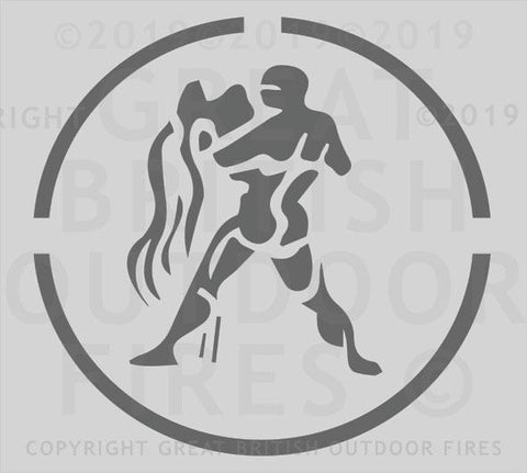 "This design features the pictorial Aquarius zodiac sign within a circular border."