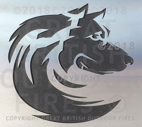 "This design is a mostly side-on view of a large dog--mostly resembling a German Shepherd. "