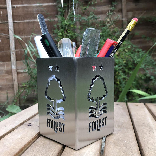 Nottingham Forest Steel Pen Holder in Red or Brushed Stainless Steel