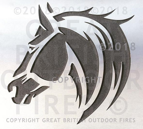 "This design features a side on profile of a horse's head with the upper part of the neck with a sweeping mane."