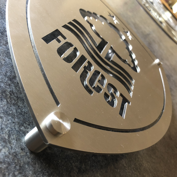 Nottingham Forest Football Club 23x30cm Stainless Steel Wall Shield by Great British Outdoor Fires close up