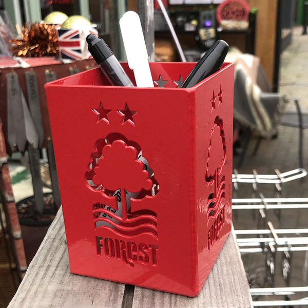 Nottingham Forest Steel Pen Holder in Red or Brushed Stainless Steel