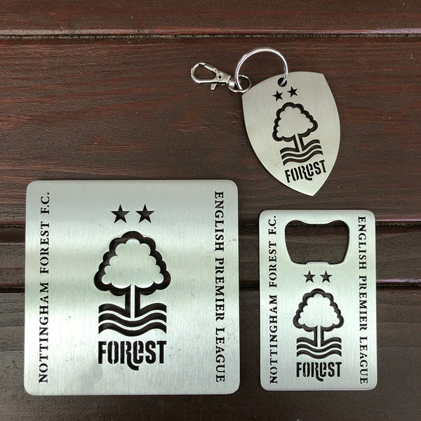 NFFC keyring coaster beer mat and bottle opener in stainless steel by Great British Outdoor Fires