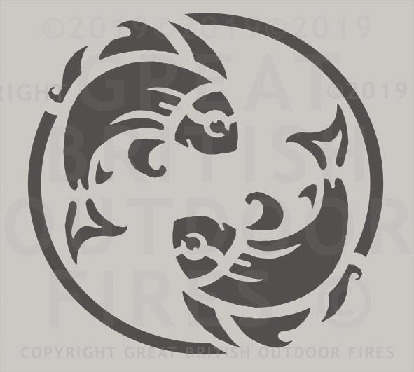 "This design features the pictorial Pisces zodiac sign within a circular border."
