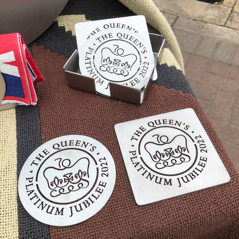 Queen's Platinum Jubilee Stainless Steel 10cm Square Drink Coaster