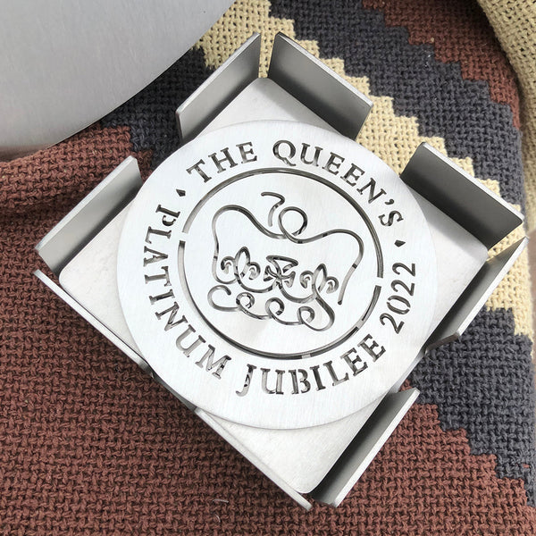 Queen's Platinum Jubilee Stainless Steel 10cm Square Drink Coaster