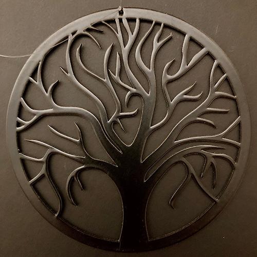 This is our beautiful, unique, small, delicate Tree Of Life hanging ornament. This is professionally finished in mild steel. It then has a zinc underlay and a black powder coated finish which makes it suitable for indoors or outdoors. The tree is laser cut from 2mm thick steel. It has a small hanging hole and will come with fishing wire attached to make it ready to use. It's perfect for the garden or indoors and looks very nice hanging up year round in any setting.