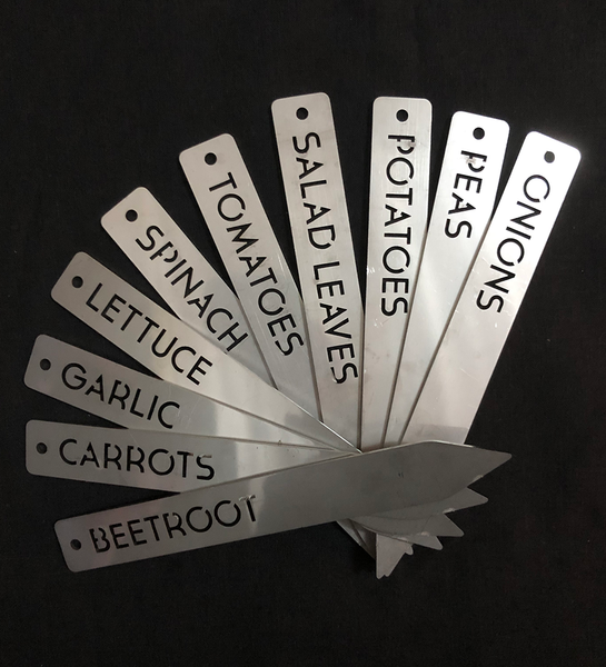 Veg Labels Markers Sticks | Pack of Ten | Stainless Steel | Waterproof