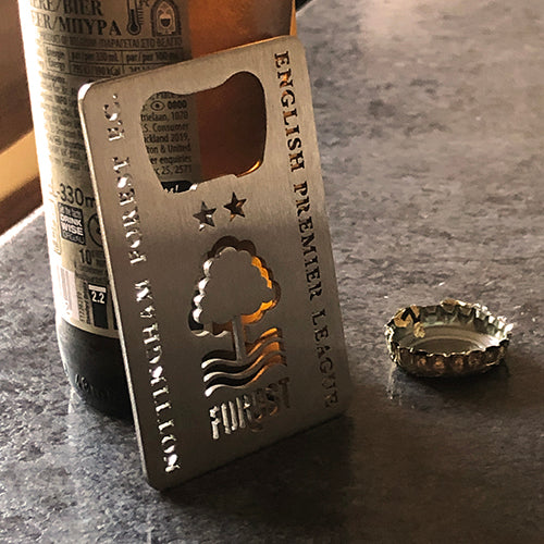 Nottingham Forest Football Club Stainless Steel Premier League Bottle Opener for scale