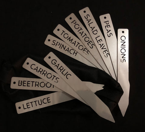 Veg Labels Markers Sticks | Pack of Ten | Stainless Steel | Waterproof