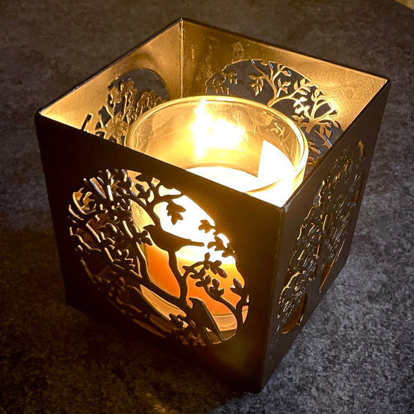 Oak Tree and Black Birds Black Candle Holder