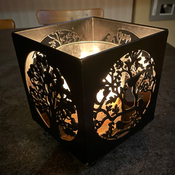 Oak Tree and Black Birds Black Candle Holder