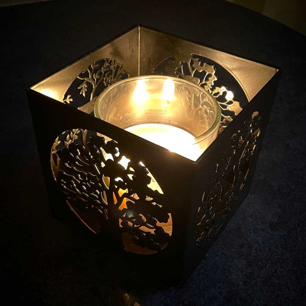 Oak Tree and Black Birds Black Candle Holder