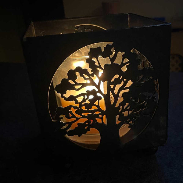 Oak Tree and Black Birds Black Candle Holder