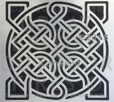 "This mainly circular design is a celtic sailor's knot, with continuations into the 4 corners, giving it a squared feel."