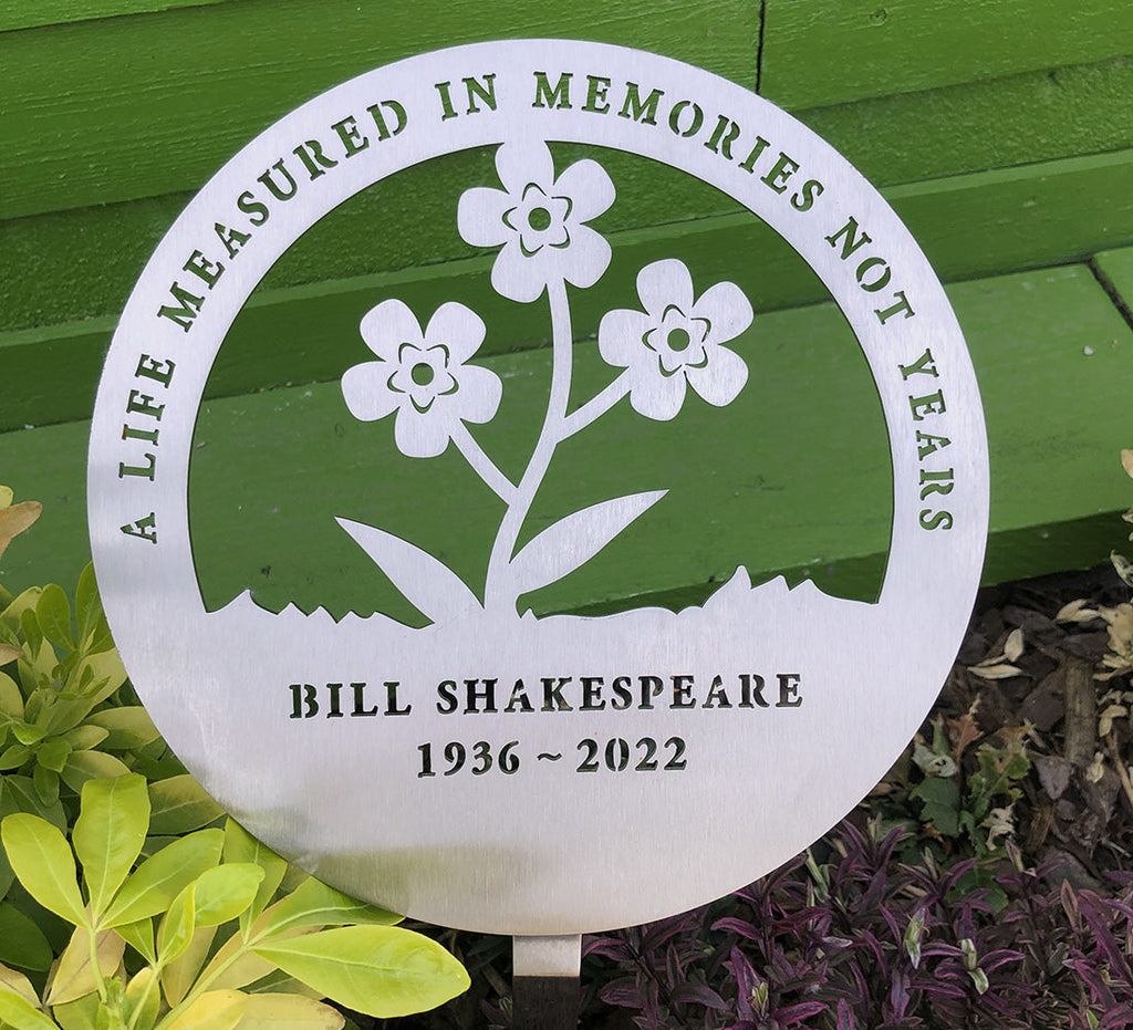 Personalised Stainless Steel Forget Me Not Memorial On A Spike | 20x60cm or 25x64cm