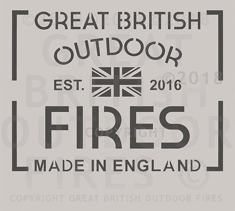 "This design is the Great British Outdoor Fires company logo, featuring a union flag and Made in England, EST. 2016."