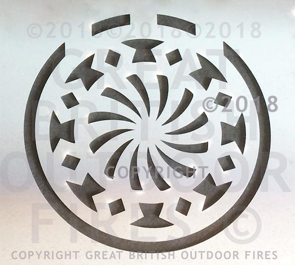 "An Islamic art inspired design featuring a series of shapes in a circular pattern, the centre resembling a turbofan engine."