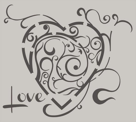 "This design is a delicate, swirly, stylised love heart, with the word Love bottom left."