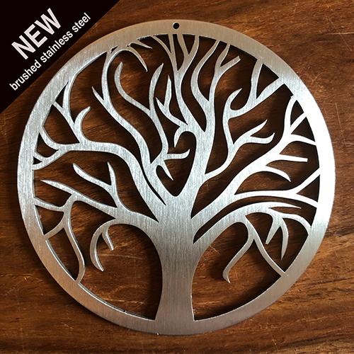 This is our beautiful, unique, small, delicate Tree Of Life hanging ornament. This is professionally finished in brushed stainless steel. The tree is laser cut from 2mm thick steel. It has a small hanging hole and will come with fishing wire attached to make it ready to use. It's perfect for the garden or indoors and looks very nice hanging from a Christmas Tree or wreath.