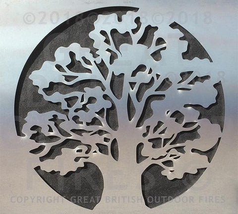 "This design is a profile of an oak tree within a circular frame."