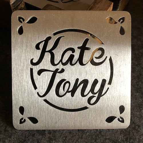 Wedding Coasters Set Personalised 4 Stainless Steel Coasters and Caddy Set £189