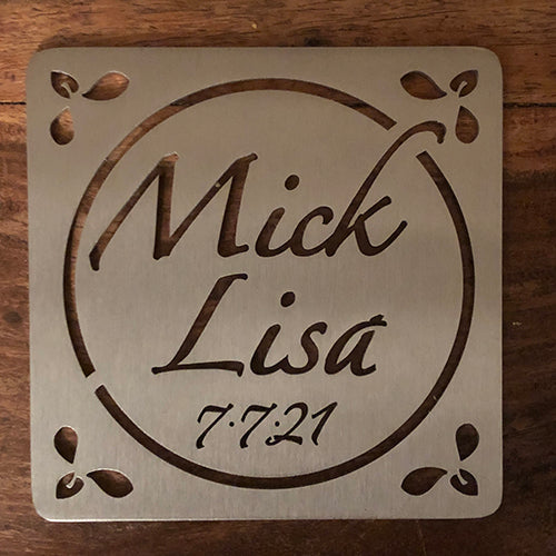 Wedding Coasters Set Personalised 4 Stainless Steel Coasters and Caddy Set £189