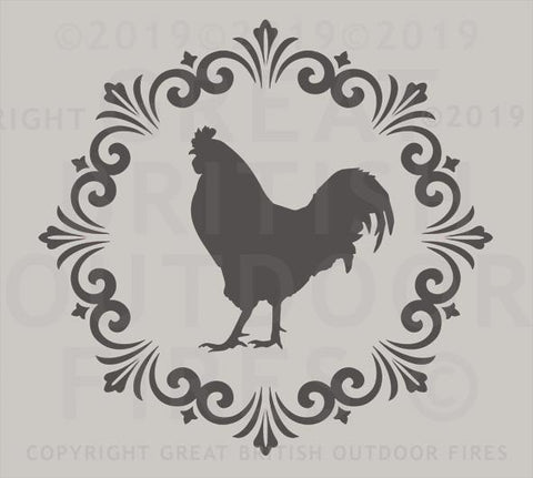 "This design is a rooster placed in the centre of a round decorative border."