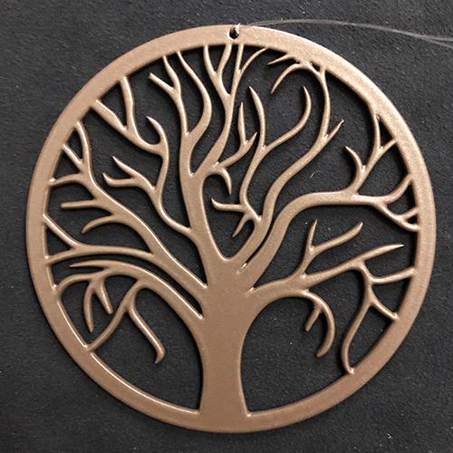 This is our beautiful, unique, small, delicate Tree Of Life hanging ornament. This is professionally finished in mild steel. It then has a zinc underlay and a bronze powder coated finish which makes it suitable for indoors or outdoors. The tree is laser cut from 2mm thick steel. It has a small hanging hole and will come with fishing wire attached to make it ready to use. It's perfect for the garden or indoors and looks very nice hanging up year round in any setting.