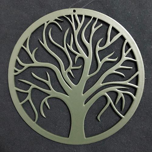 This is our beautiful, unique, small, delicate Tree Of Life hanging ornament. This is professionally finished in mild steel. It then has a zinc underlay and a green powder coated finish which makes it suitable for indoors or outdoors. The tree is laser cut from 2mm thick steel. It has a small hanging hole and will come with fishing wire attached to make it ready to use. It's perfect for the garden or indoors and looks very nice hanging up year round in any setting.