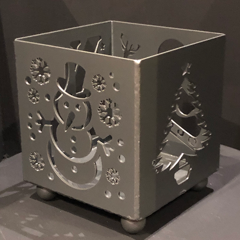 Bronze Steel Christmas Candle Holder featuring a Snowman, Noel, Christmas Tree and Santa