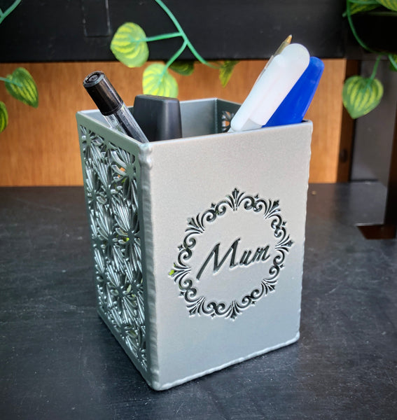 'Mum' Steel Pen Pot or Tea Light Holder 70x100mm